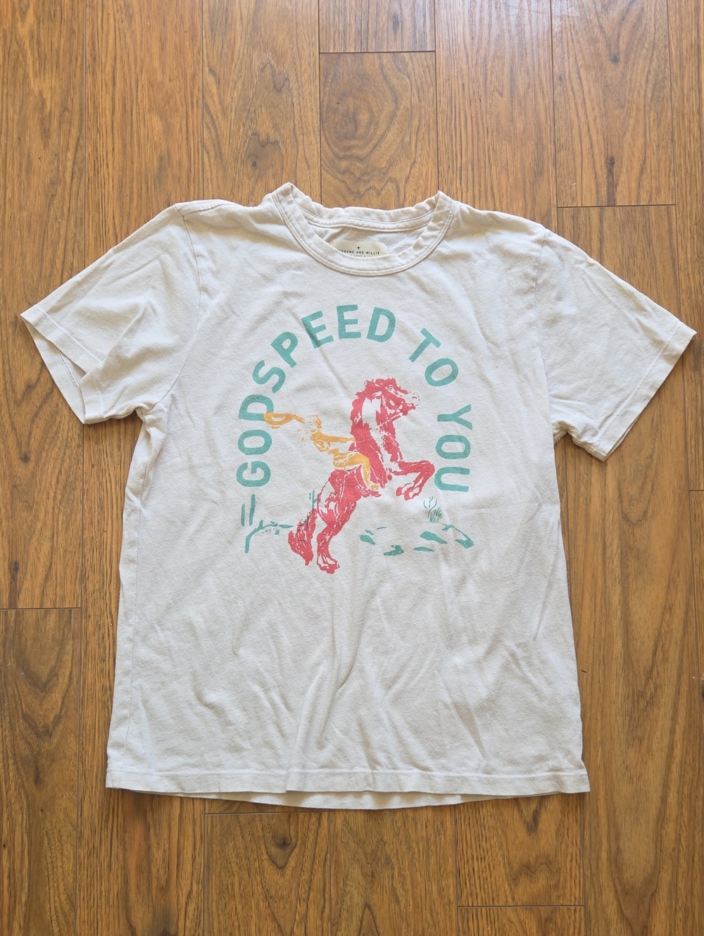 Imogene & Willie, Godspeed To You  Tee - White with Mint & Coral Print Small